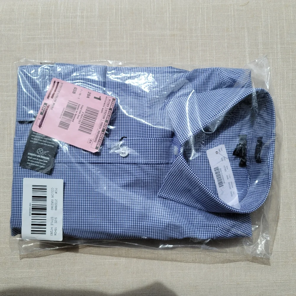 New! Ludlow Size: 15.5 / 34 Blue Stretch easy-care cotton poplin dress shirt NWT